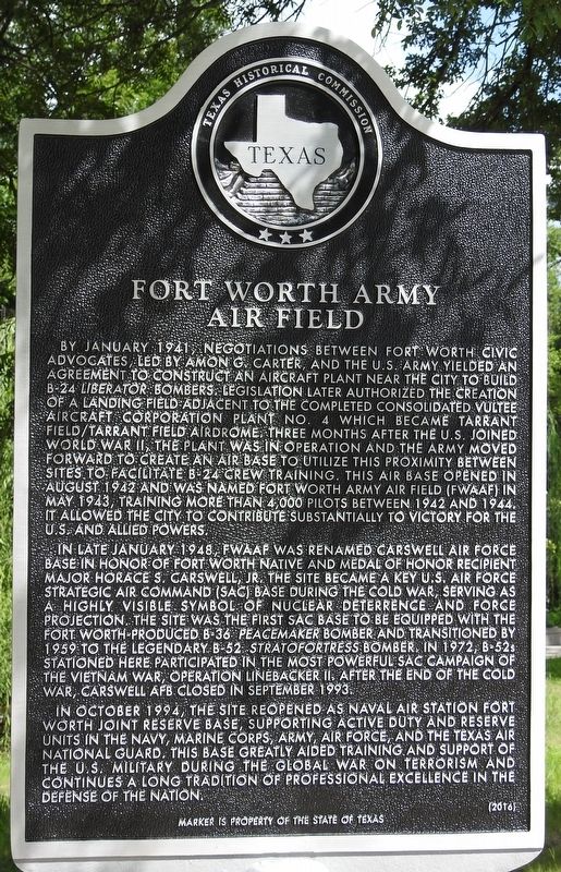 Fort Worth Army Air Field Texas Historical Marker image. Click for full size.