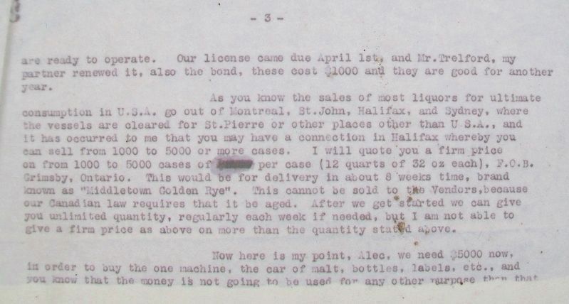 Letter Extract on Rum Running Marker (continued) image. Click for full size.