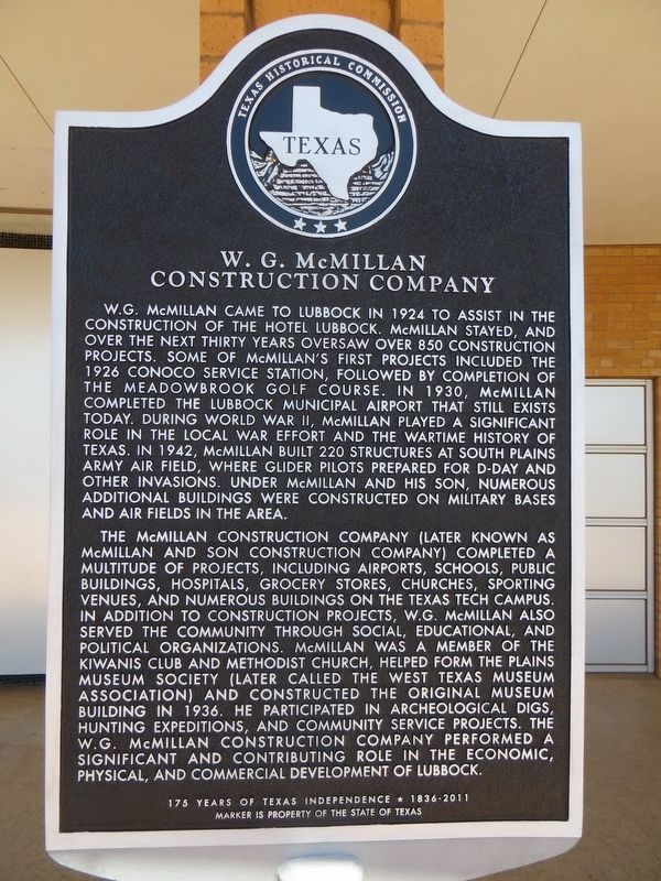 W. G. McMillan Construction Company Marker image. Click for full size.