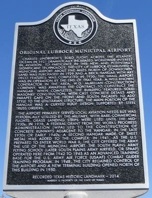 Original Lubbock Municipal Airport Marker image. Click for full size.