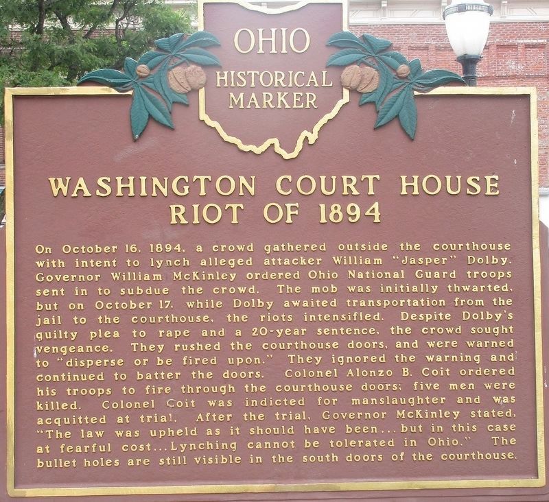 Washington Court House Riot of 1894 Marker Reverse image. Click for full size.