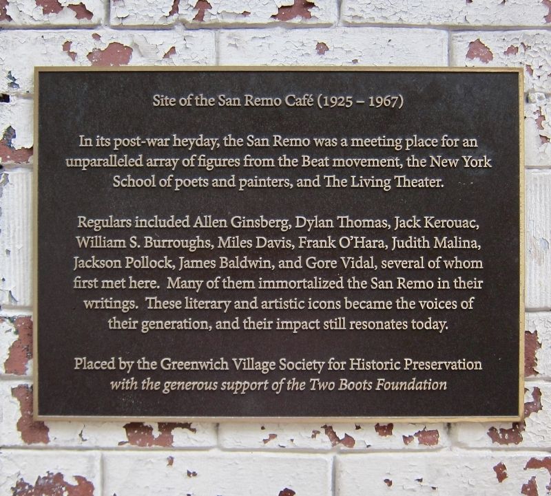 Site of the San Remo Caf (1925 - 1967) Marker image. Click for full size.