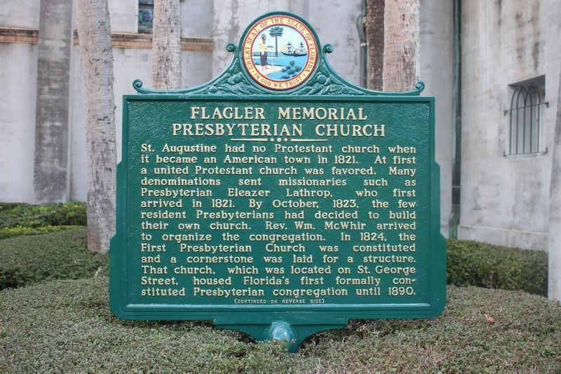 Flagler Memorial Presbyterian Church Marker, newly repainted. image. Click for full size.