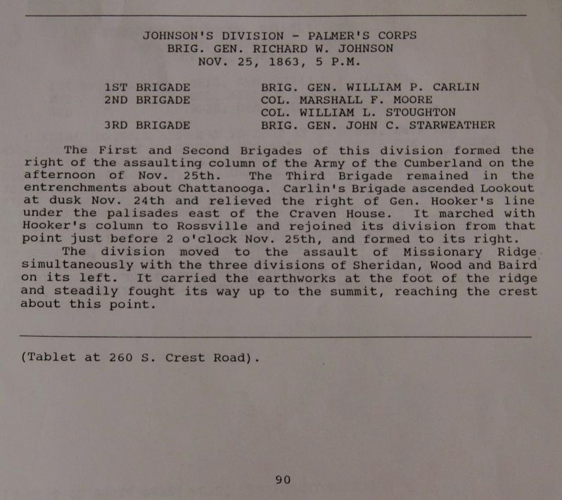 The Text from the Johnsons Brigade Marker. Click for full size. The Text from the Johnsons Brigade Marker image. Click for full size.