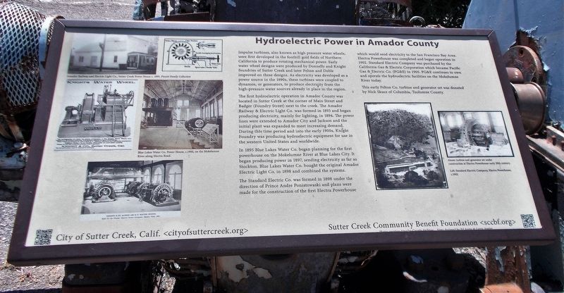 Hydroelectric Power in Amador County Marker. Click for full size. Hydroelectric Power in Amador County Marker image. Click for full size.