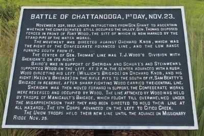Battle of Chattanooga, 1st Day, Nov. 23 Marker. Click for full size. Battle of Chattanooga, 1st Day, Nov. 23 Marker image. Click for full size.