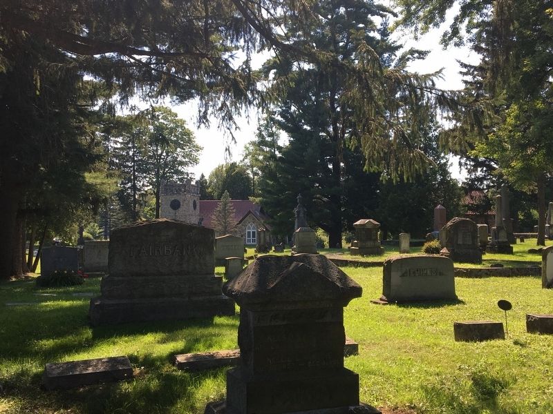 Part of the cemetery with Miner Chapel visible in background. Click for full size. Part of the cemetery with Miner Chapel visible in background image. Click for full size.