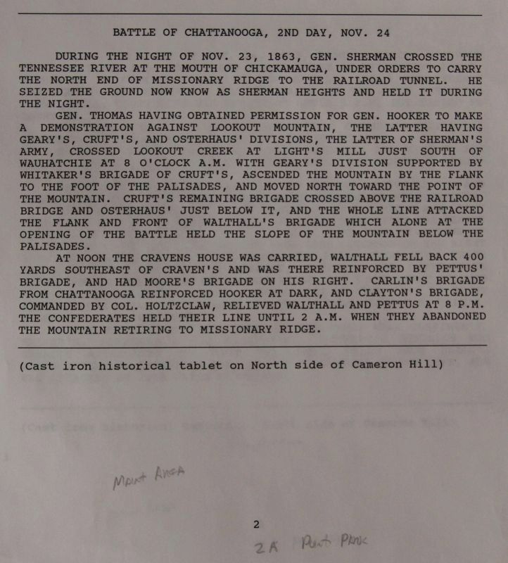 The Text from the Battle of Chattanooga, 2d Day, Nov. 24 Marker. Click for full size. The Text from the Battle of Chattanooga, 2d Day, Nov. 24 Marker image. Click for full size.