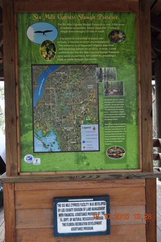 Six Mile Cypress Slough Preserve Marker. Click for full size. Six Mile Cypress Slough Preserve Marker image. Click for full size.