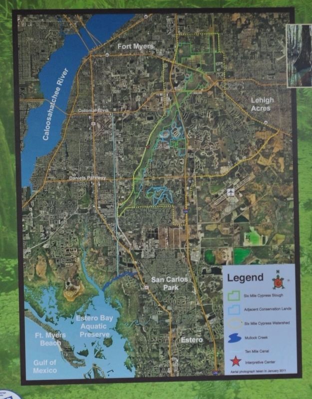Six Mile Cypress Slough Preserve Marker. Click for full size. Six Mile Cypress Slough Preserve Marker image. Click for full size.