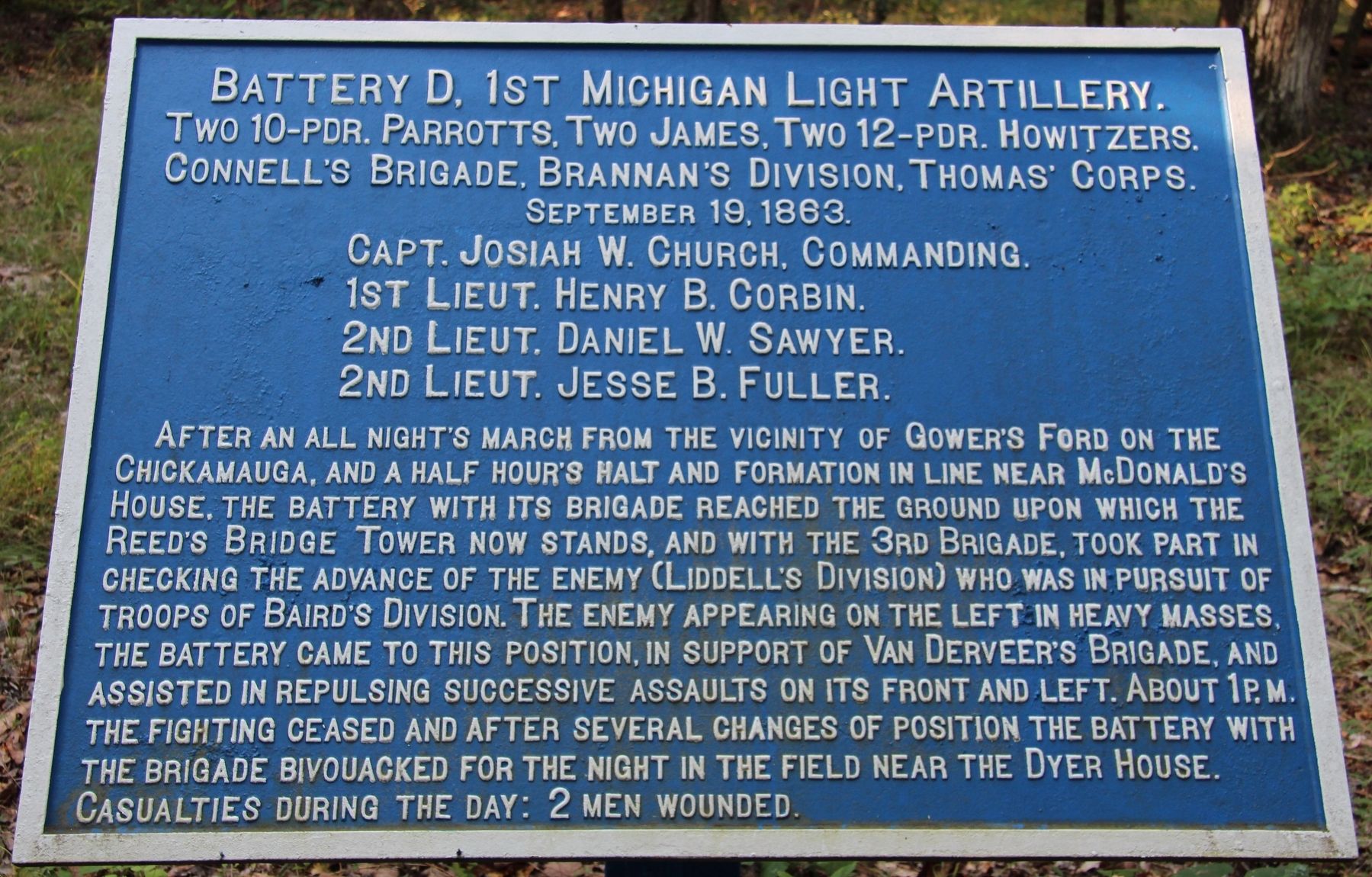 Battery D, 1st Michigan Light Artillery Marker image. Click for full size.
