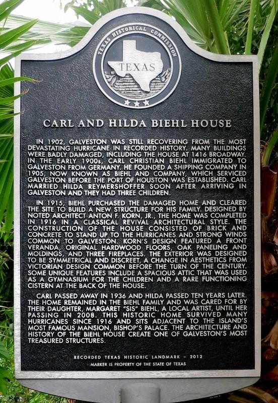 Carl and Hilda Biehl House Marker image. Click for full size.