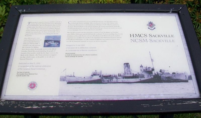 HMCS/NCSM Sackville Marker. Click for full size. HMCS/NCSM Sackville Marker image. Click for full size.