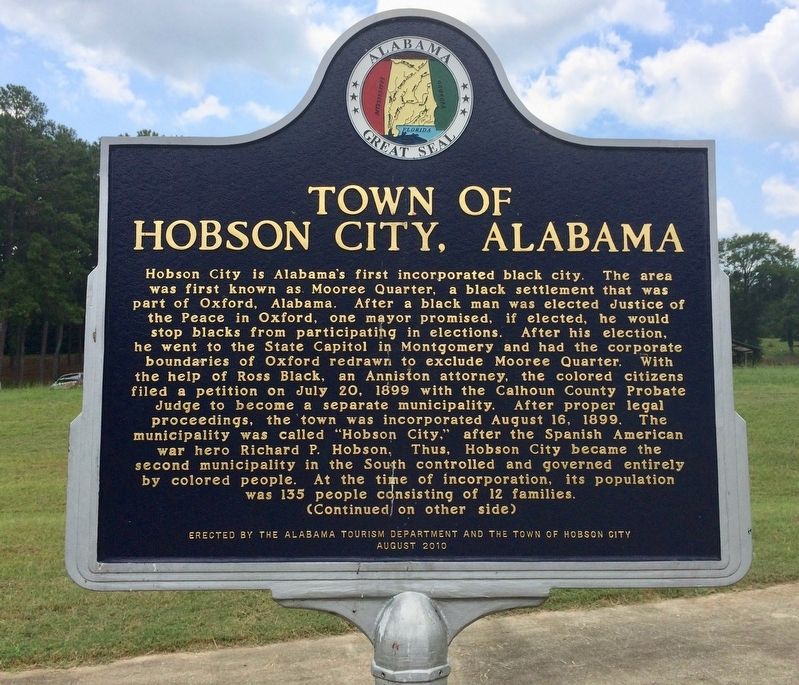 Town of Hobson City, Alabama Marker (Front) image. Click for full size.