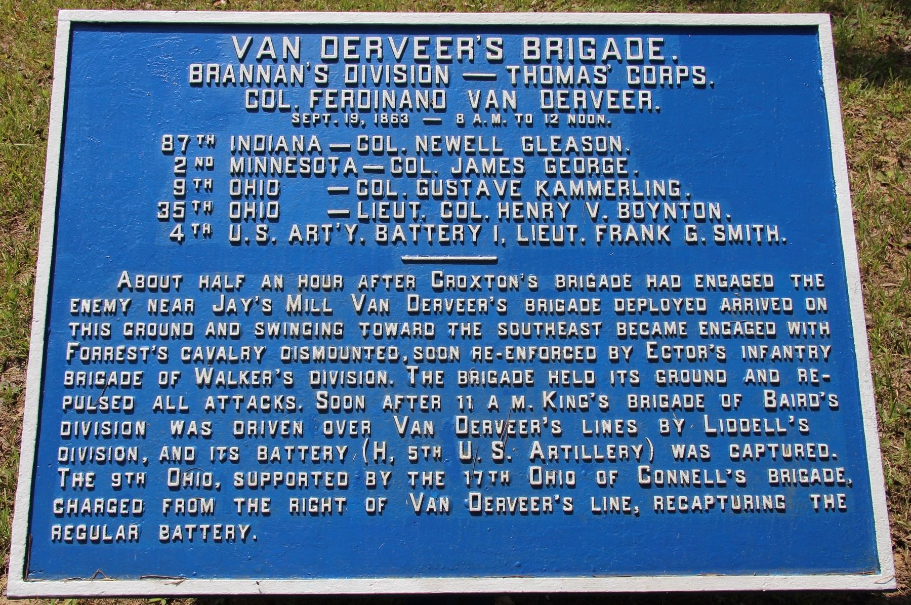 Van Derveer's Brigade Marker. Click for full size. Van Derveer's Brigade Marker image. Click for full size.