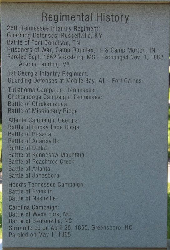 26th Tennessee Infantry / 1st Georgia Infantry Memorial Marker image. Click for full size.