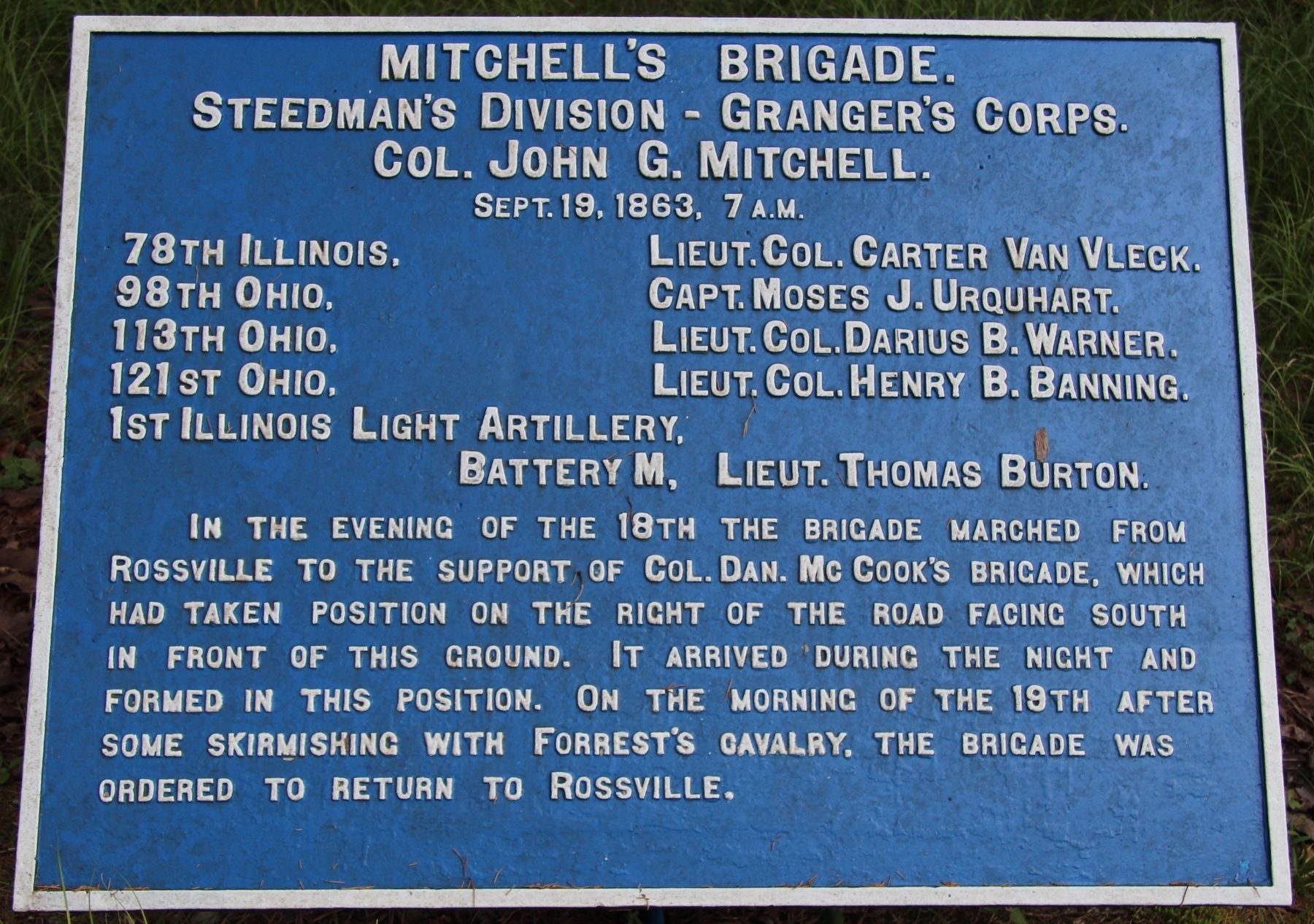 Mitchell's Brigade Marker. Click for full size. Mitchell's Brigade Marker image. Click for full size.