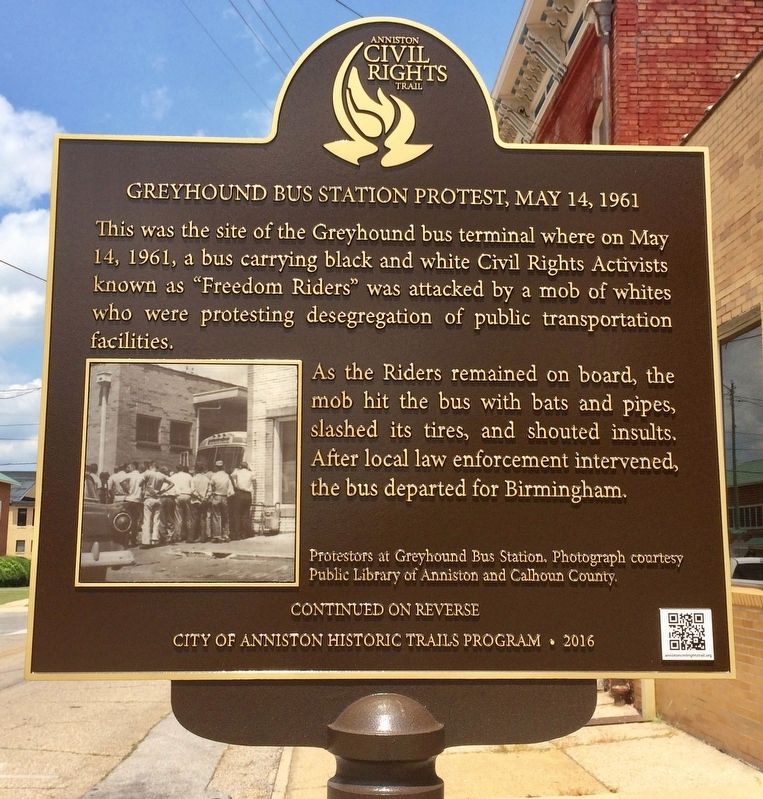 Greyhound Bus Station Protest, May 14, 1961 Marker (Front). Click for full size. Greyhound Bus Station Protest, May 14, 1961 Marker (Front) image. Click for full size.