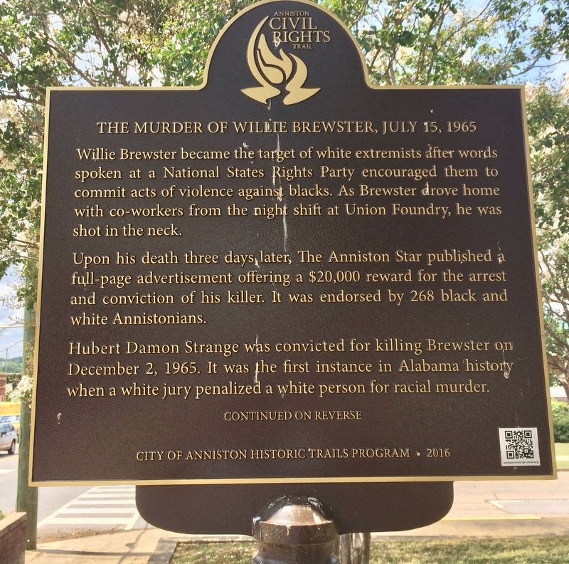 The Murder of Willie Brewster Marker image. Click for full size.