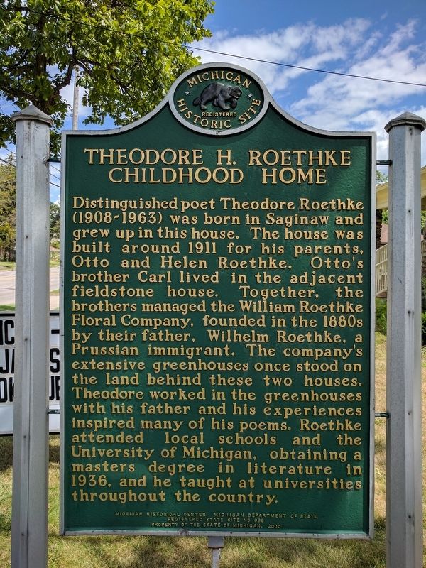 Theodore H. Roethke Childhood Home Marker (Side 1) image. Click for full size.