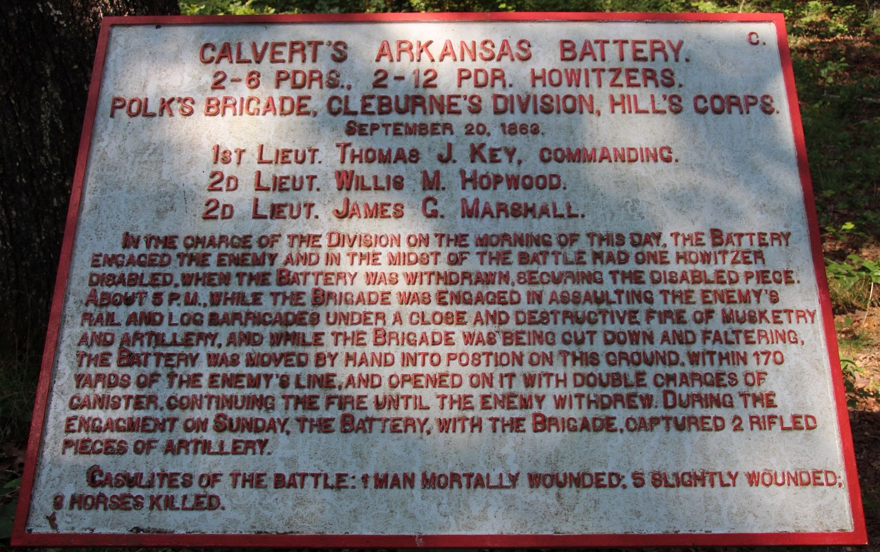 Calvert's Arkansas Battery Marker. Click for full size. Calvert's Arkansas Battery Marker image. Click for full size.