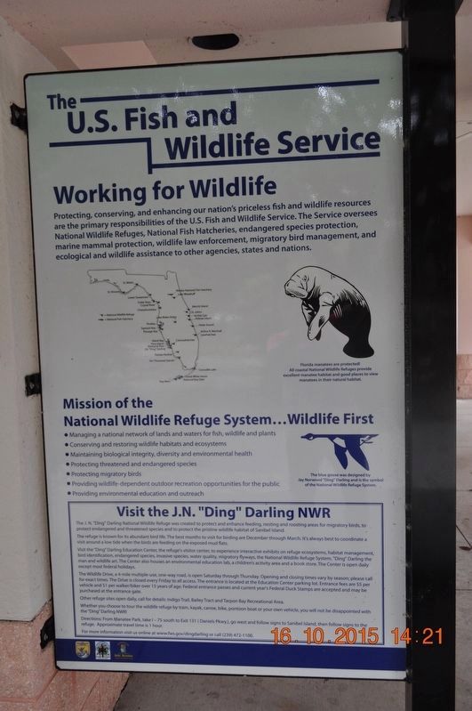 The U.S. Fish and Wildlife Service Working for Wildlife Marker. Click for full size. The U.S. Fish and Wildlife Service Working for Wildlife Marker image. Click for full size.