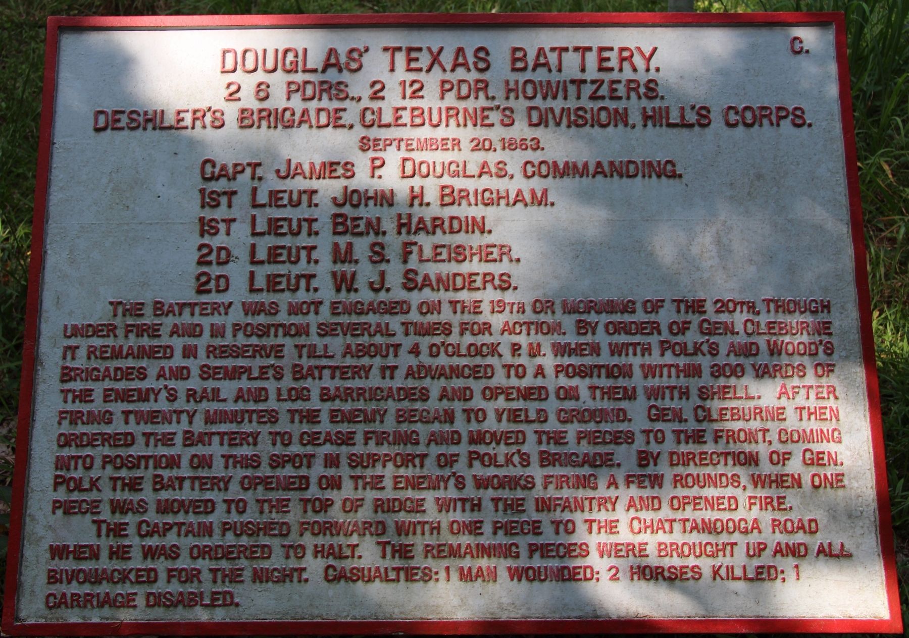 Douglas' Texas Battery Marker image. Click for full size.