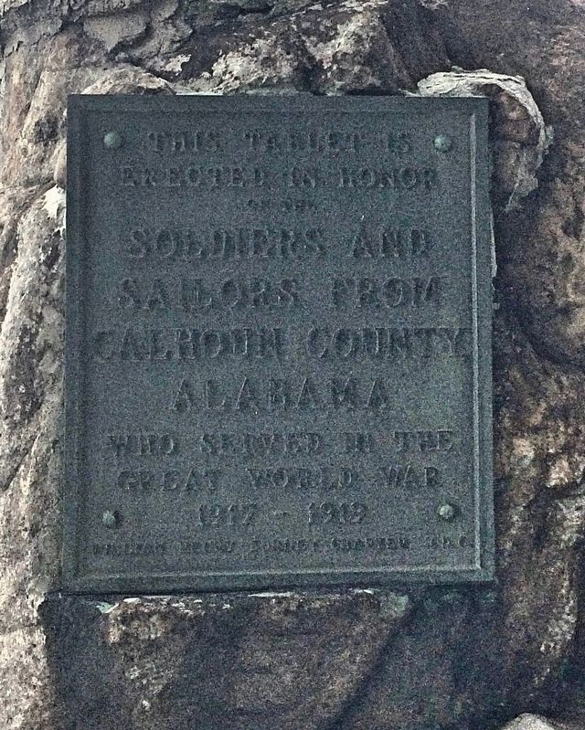 Calhoun County World War I Memorial tablet. (South side). Click for full size. Calhoun County World War I Memorial tablet. (South side) image. Click for full size.