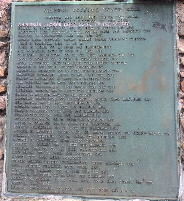 Calhoun County World War I Honor Roll (North side). Click for full size. Calhoun County World War I Honor Roll (North side) image. Click for full size.