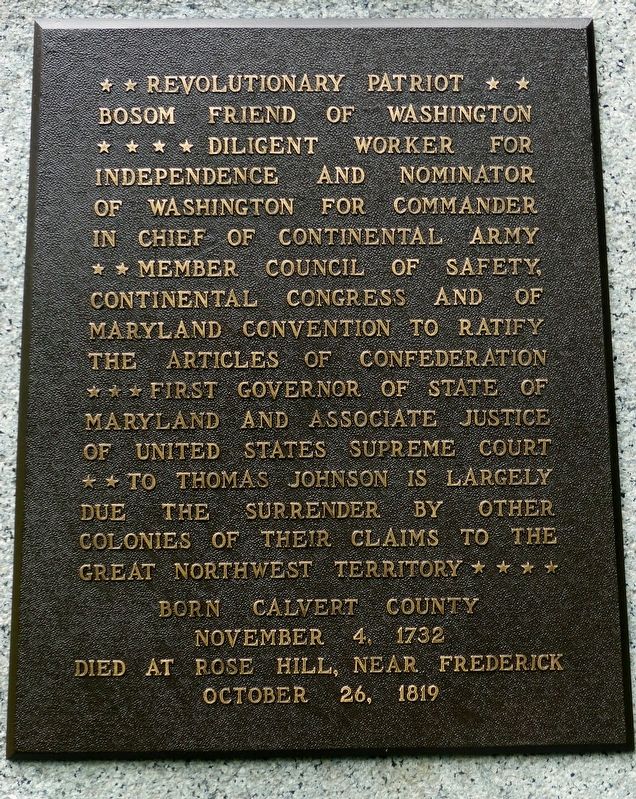 Thomas Johnson Marker. Click for full size. Thomas Johnson Marker image. Click for full size.