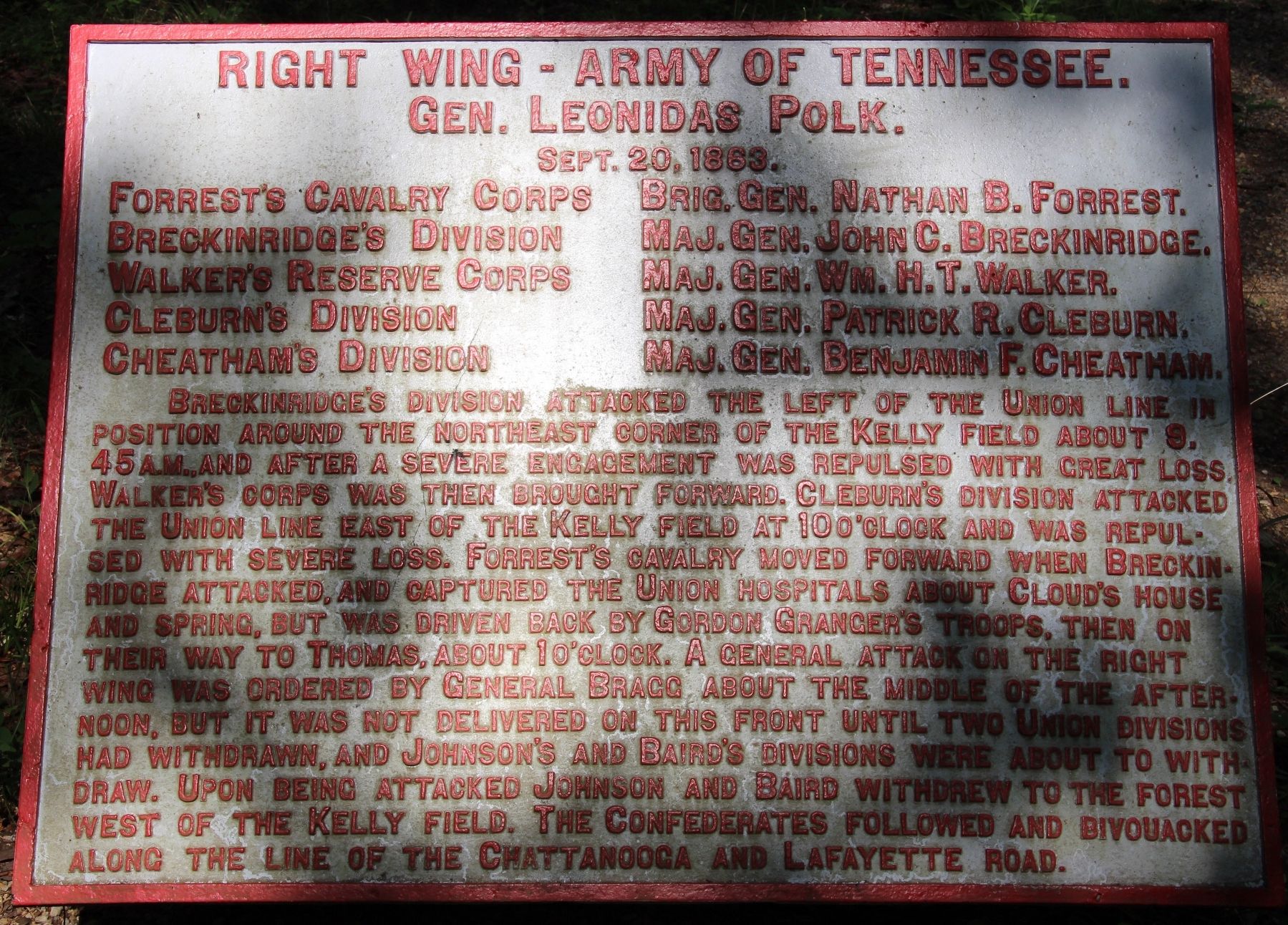 Right Wing - Army of Tennessee Marker. Click for full size. Right Wing - Army of Tennessee Marker image. Click for full size.