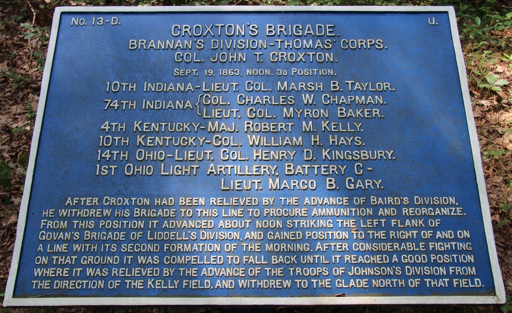 Croxton's Brigade Marker. Click for full size. Croxton's Brigade Marker image. Click for full size.