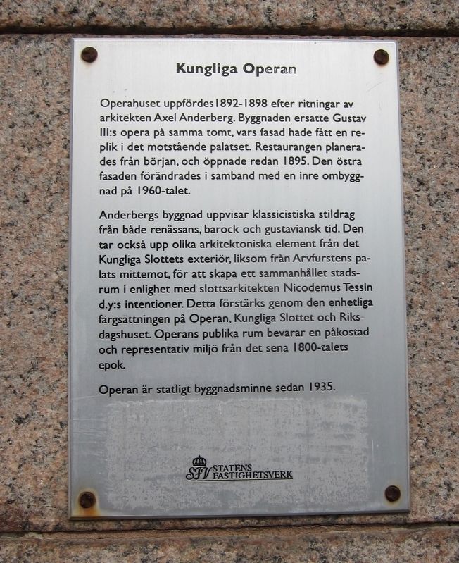 Kungliga Operan / Royal Opera House Marker image. Click for full size.