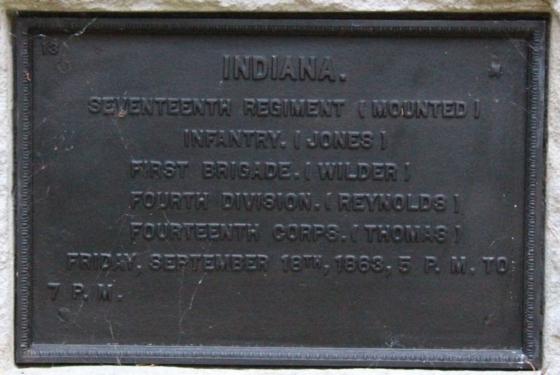 17th Indiana Mounted Infantry Marker. Click for full size. 17th Indiana Mounted Infantry Marker image. Click for full size.