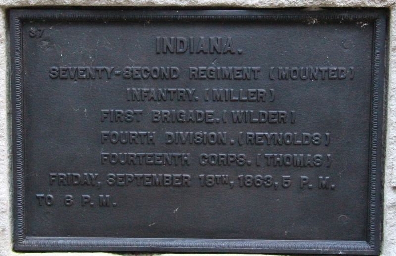 72nd Indiana Mounted Infantry Marker. Click for full size. 72nd Indiana Mounted Infantry Marker image. Click for full size.