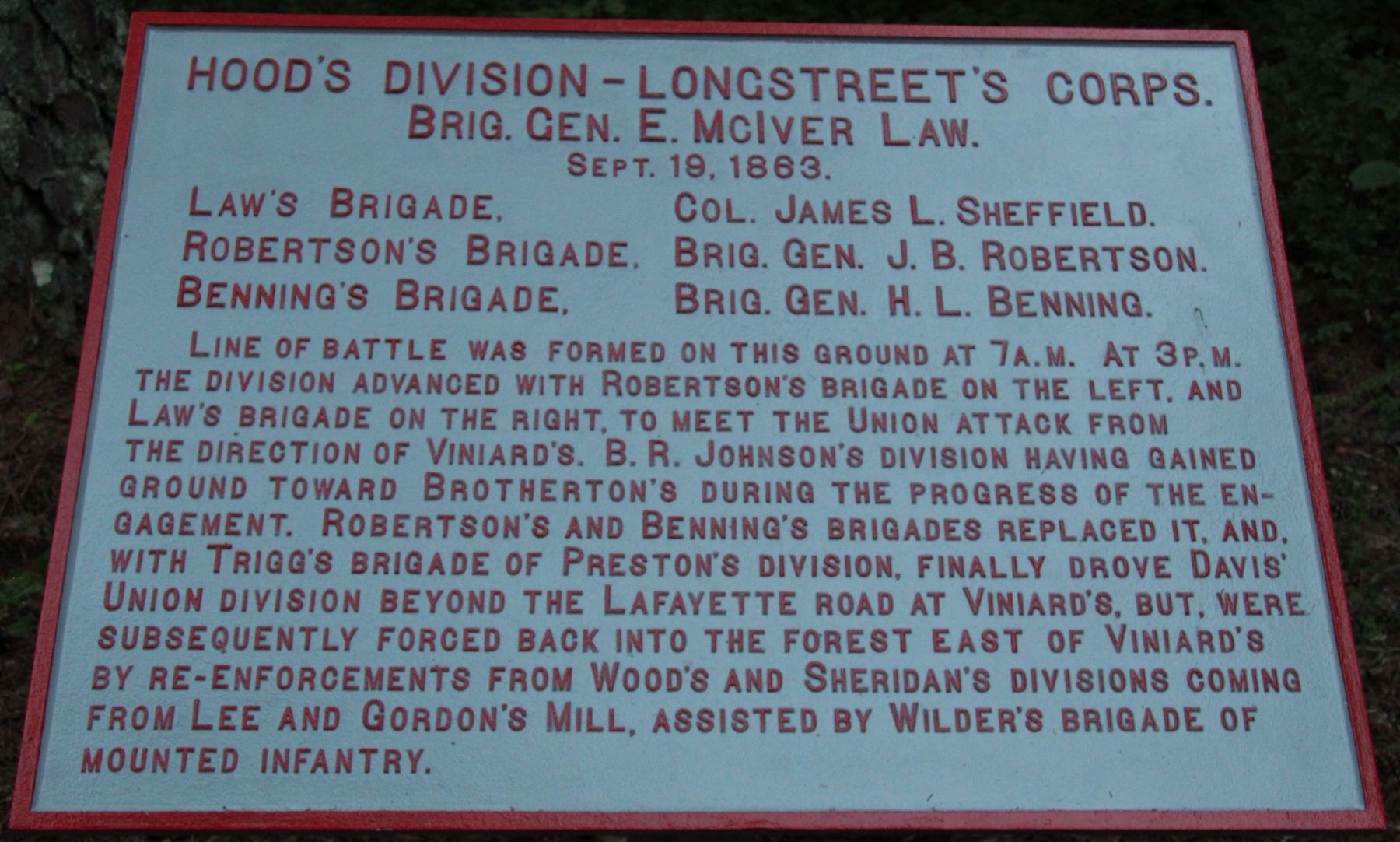Hood's Division Marker. Click for full size. Hood's Division Marker image. Click for full size.