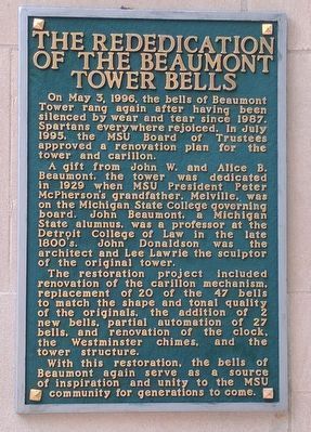 The Rededication of the Beaumont Tower Bells Marker. Click for full size. The Rededication of the Beaumont Tower Bells Marker image. Click for full size.