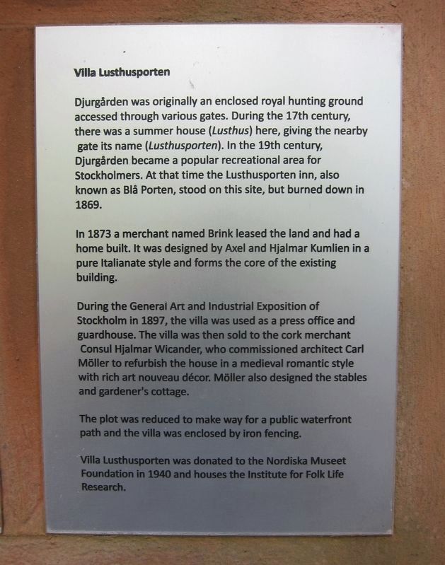 Villa Lusthusporten Marker - English Version image. Click for full size.