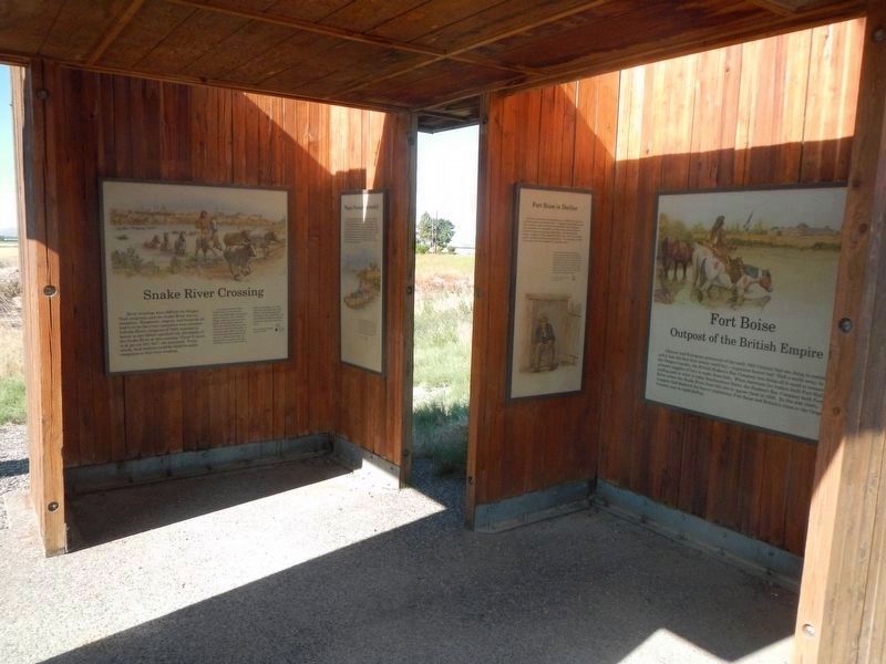 Old Fort Boise Snake River Crossing Kiosk. Click for full size. Old Fort Boise Snake River Crossing Kiosk image. Click for full size.