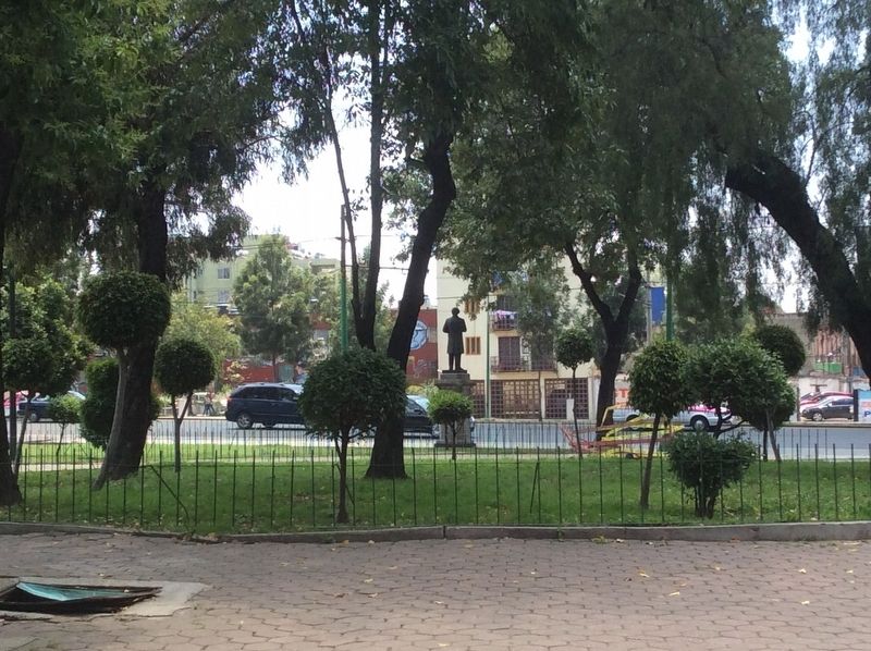 A distant view of the Vicente Riva Palacio statue, viewed to the east. Click for full size. A distant view of the Vicente Riva Palacio statue, viewed to the east image. Click for full size.