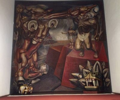 "Cuauhtmoc contra el mito", 1944 mural by David Alfaro Siqueiros at the Tecpan image. Click for full size.