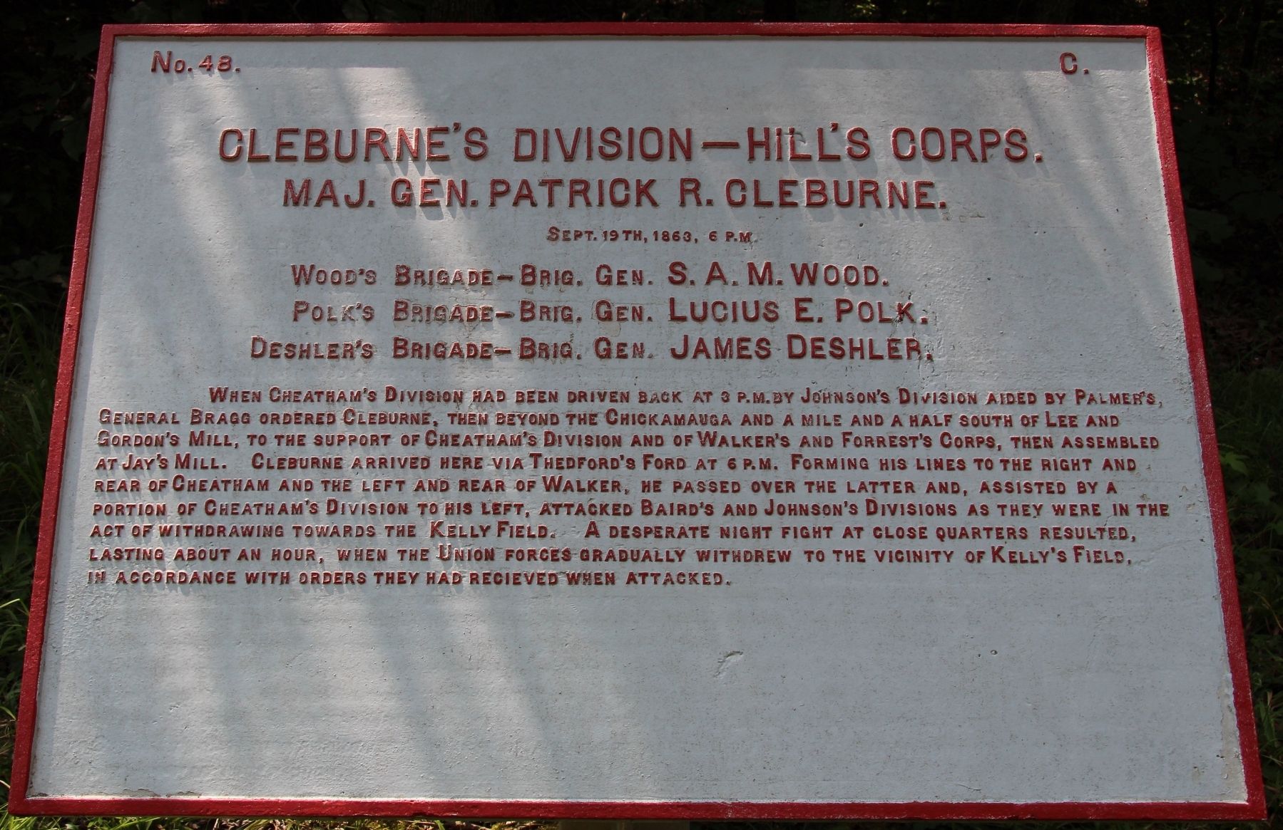 Cleburne's Division - Hill's Corps Marker. Click for full size. Cleburne's Division - Hill's Corps Marker image. Click for full size.