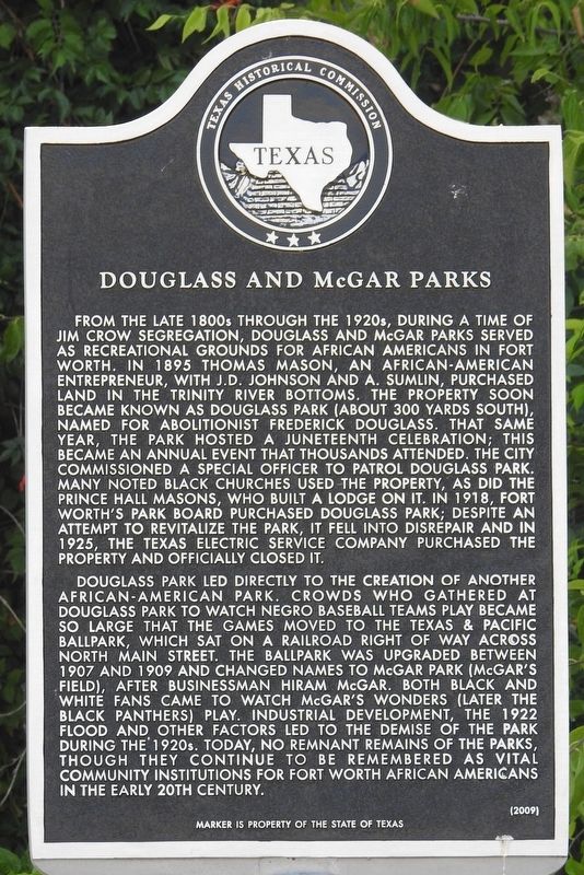 Douglass and McGar Parks Texas Historical Marker image. Click for full size.