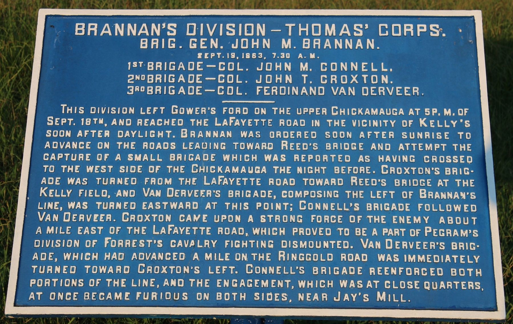 Brannan's Division Marker. Click for full size. Brannan's Division Marker image. Click for full size.