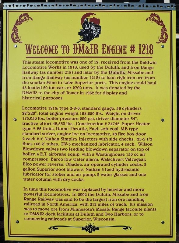 Welcome to DM&IR Engine # 1218 marker. Click for full size. Welcome to DM&IR Engine # 1218 marker image. Click for full size.