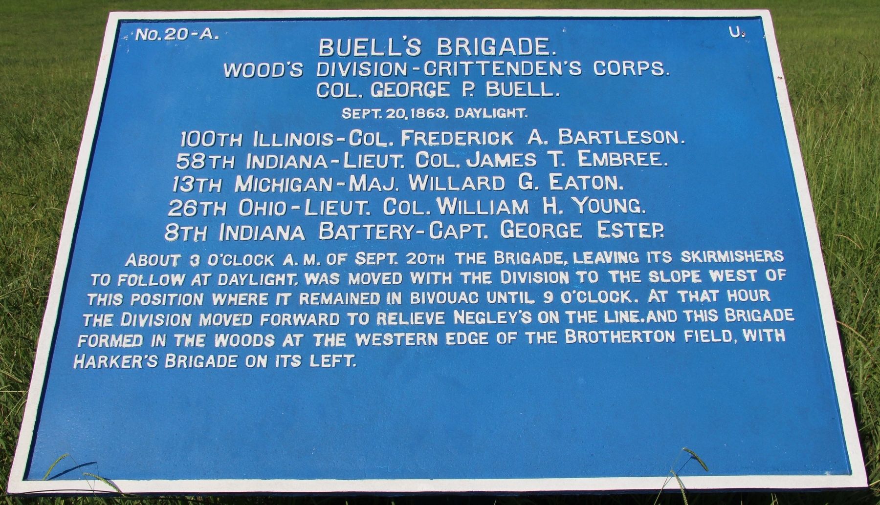Buell's Brigade Marker. Click for full size. Buell's Brigade Marker image. Click for full size.