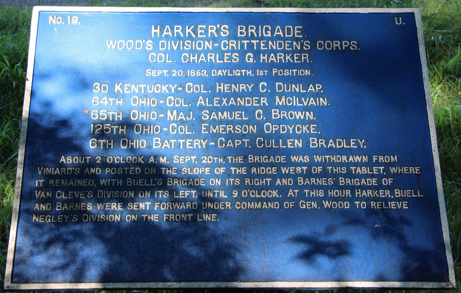 Harker's Brigade Marker. Click for full size. Harker's Brigade Marker image. Click for full size.