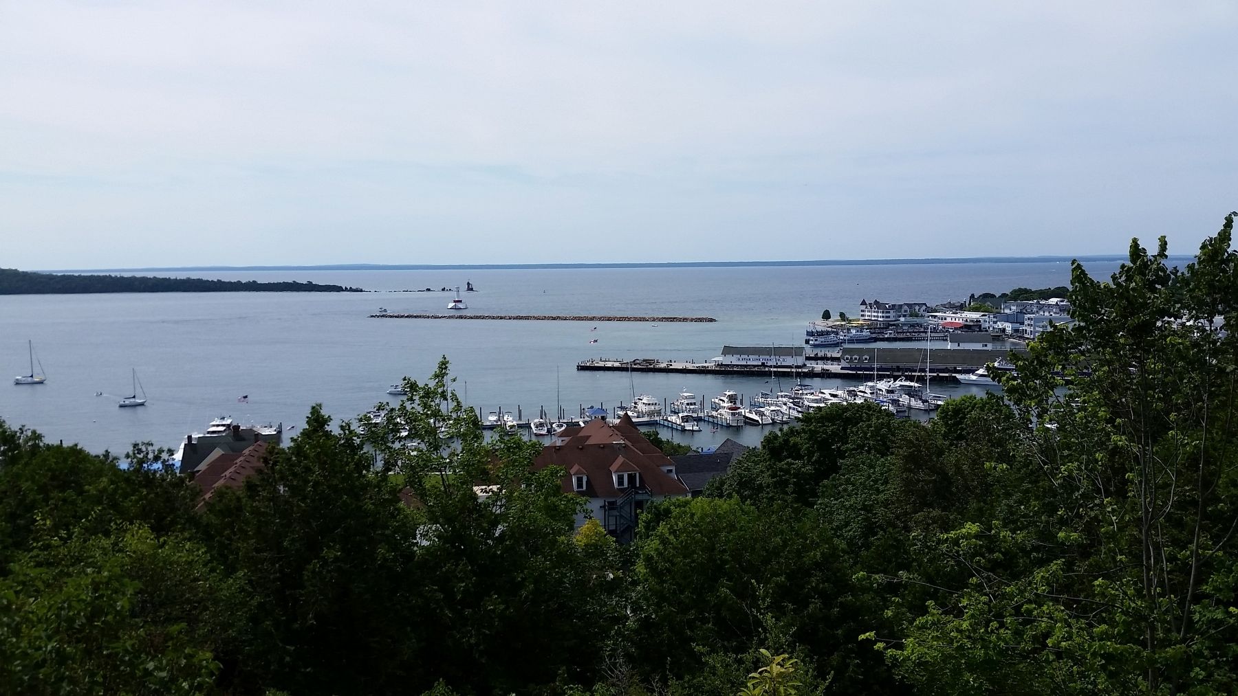 View of Mackinac Island Marina from "Cass Cliff". Click for full size. View of Mackinac Island Marina from "Cass Cliff" image. Click for full size.