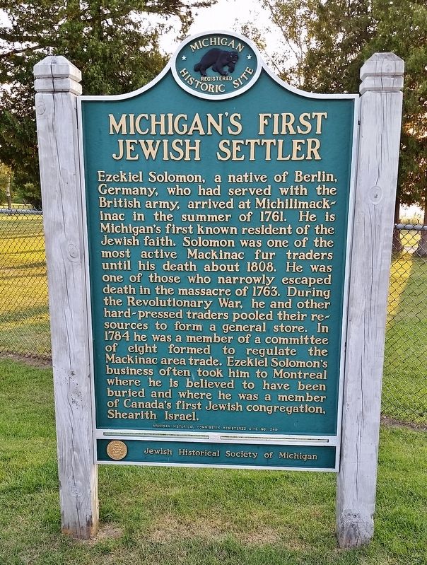 Michigan's First Jewish Settler Marker image. Click for full size.
