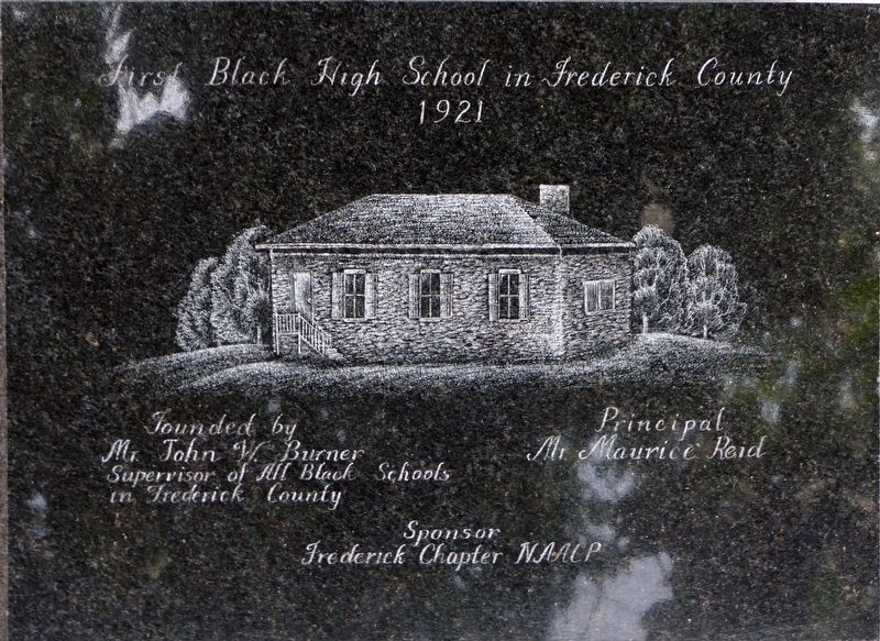First Black High School in Frederick County Marker. Click for full size. First Black High School in Frederick County Marker image. Click for full size.